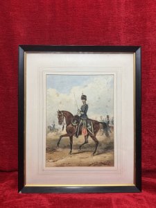 Historic Royal Hussars Military Illustration Watercolour By Henry Martens (1790-1868). One Of The Hussar Guards Is The Focal Point Of The Scene Showcasing The Finely Detailed Intricacy Of The Royal Hussar Uniform.