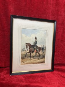 Historic Royal Hussars Military Illustration Watercolour By Henry Martens (1790-1868). One Of The Hussar Guards Is The Focal Point Of The Scene Showcasing The Finely Detailed Intricacy Of The Royal Hussar Uniform.