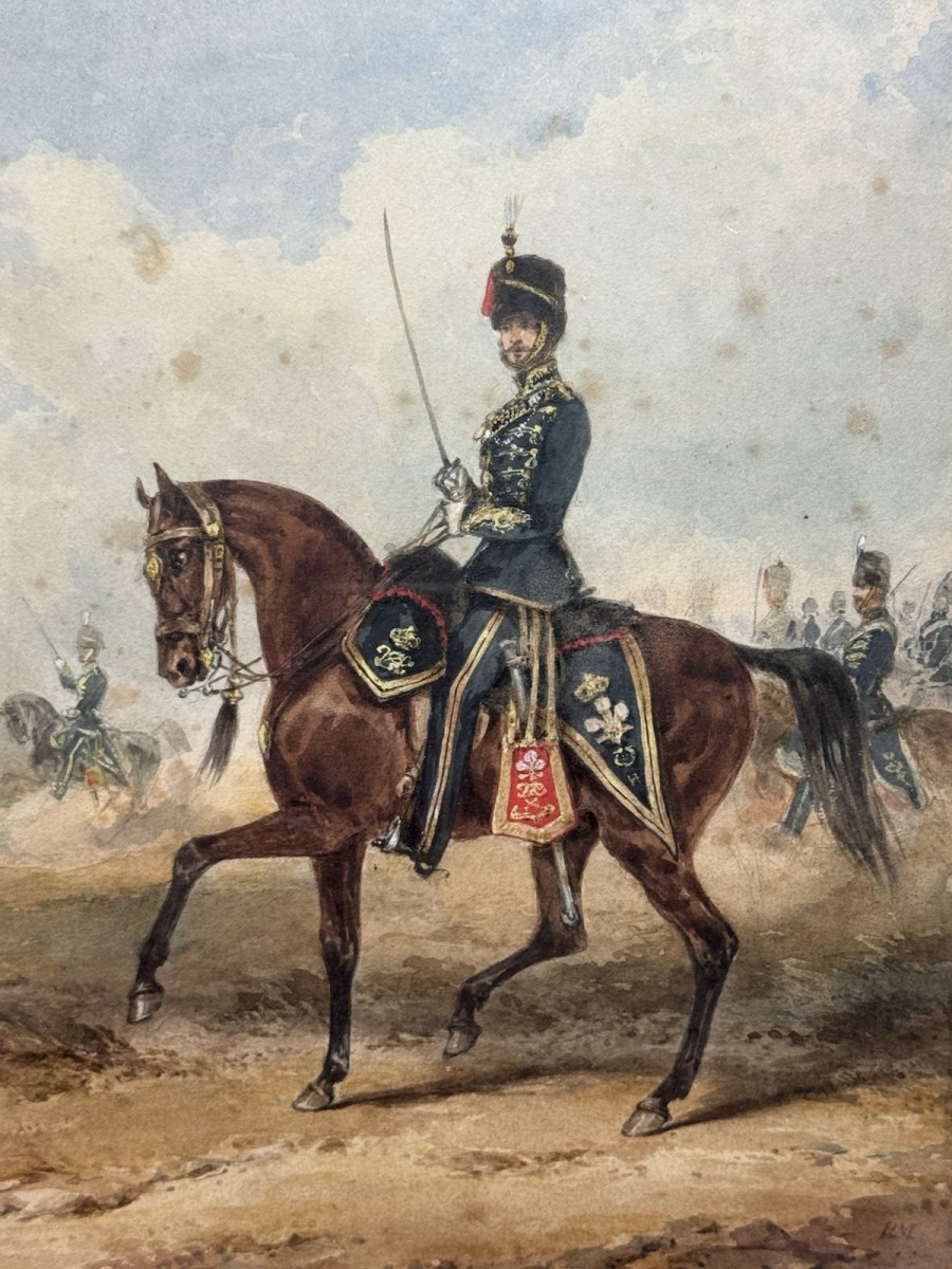 Royal Hussars Military Illustration Watercolour By Henry Martens Circa 1850
