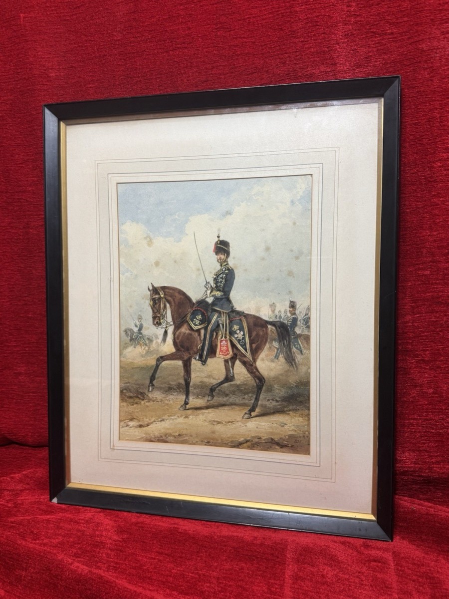 Royal Hussars Military Illustration Watercolour By Henry Martens Circa 1850