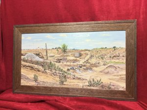 21ST Century Detailed Oil Painting of Large Scale Gold Mining Operation Blantyre In South Africa. South African Gold Mining Operation In Landscape Oil Painting On Canvas Signed. Composition - Oil On Canvas.