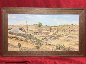 21ST Century Detailed Oil Painting of Large Scale Gold Mining Operation Blantyre In South Africa. South African Gold Mining Operation In Landscape Oil Painting On Canvas Signed. Composition - Oil On Canvas.