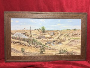 21ST Century Detailed Oil Painting of Large Scale Gold Mining Operation Blantyre In South Africa. South African Gold Mining Operation In Landscape Oil Painting On Canvas Signed. Composition - Oil On Canvas.