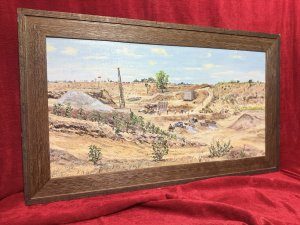 21ST Century Detailed Oil Painting of Large Scale Gold Mining Operation Blantyre In South Africa. South African Gold Mining Operation In Landscape Oil Painting On Canvas Signed. Composition - Oil On Canvas.