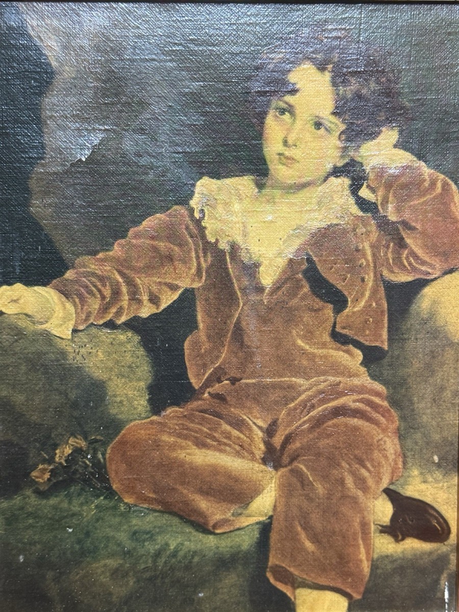 The Red Boy After Sir Thomas Lawrence 1769-1830 Overpainted Lithograph