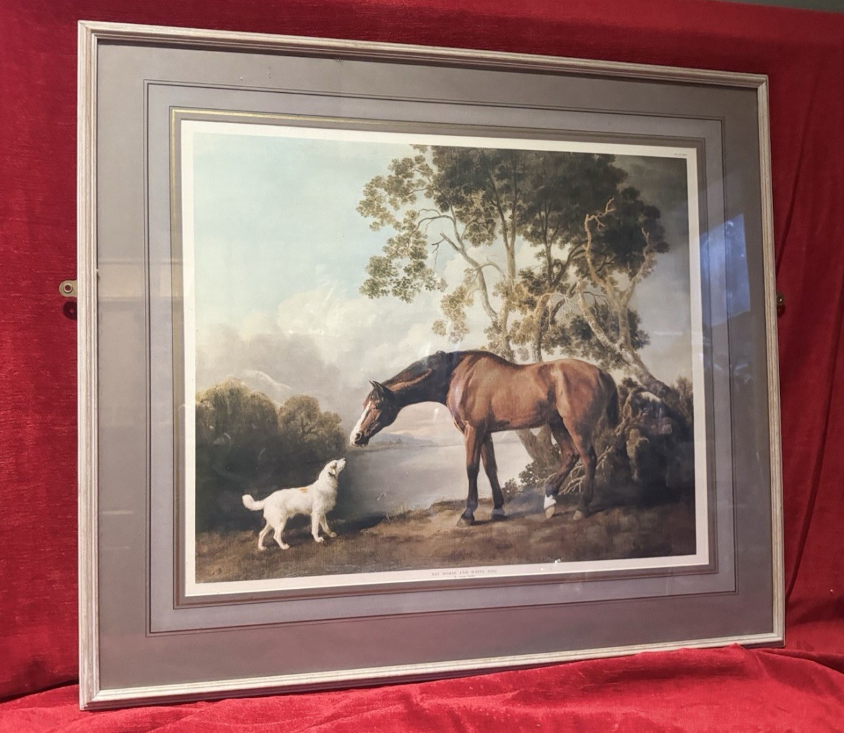 Primary image for Bay Horse And White Dog By George Stubbs Antique Framed Lithography Print