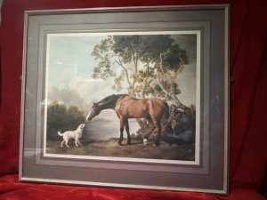 Having Studied Anatomy Stubbs Paintings Of Horses Are Amongst The Most Accurate Ever Painted. Bay Horse & White Dog By Artist George Stubbs Antique Lithograph Print. This Antique Lithograph Captures A Bay Horse And Small White Dog Greeting One Another In A Serene Landscape.