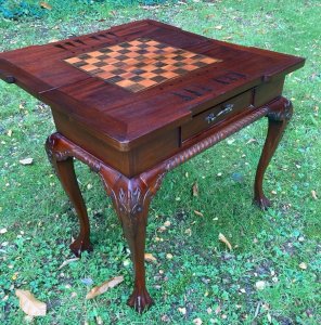 The Body Of The Table Has A Decorative Central Frieze Pull Out Drawer For Storage Of Chess/Backgammon Pieces.