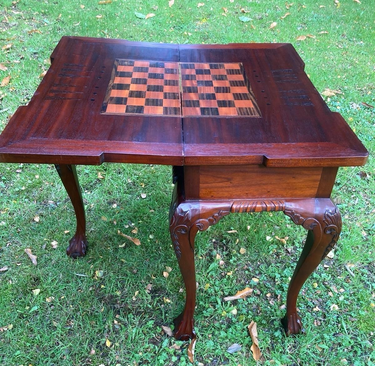 Reproduction Chippendale Style Richly Carved Mahogany Games Table