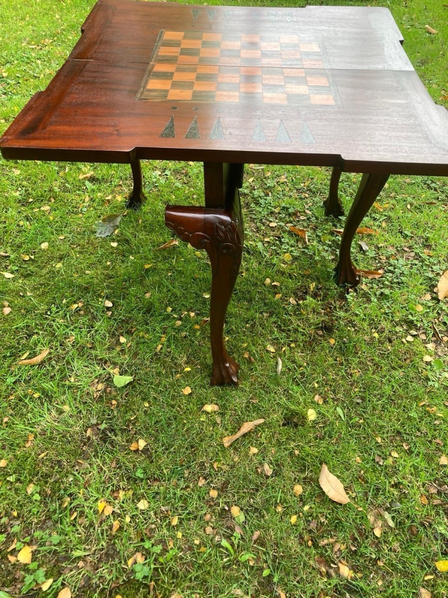 Reproduction Chippendale Style Richly Carved Mahogany Games Table
