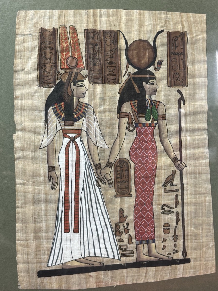 Pair Egyptian Papyrus Art Queen Nefratiti/ Ramses Ii Mythological Paintings