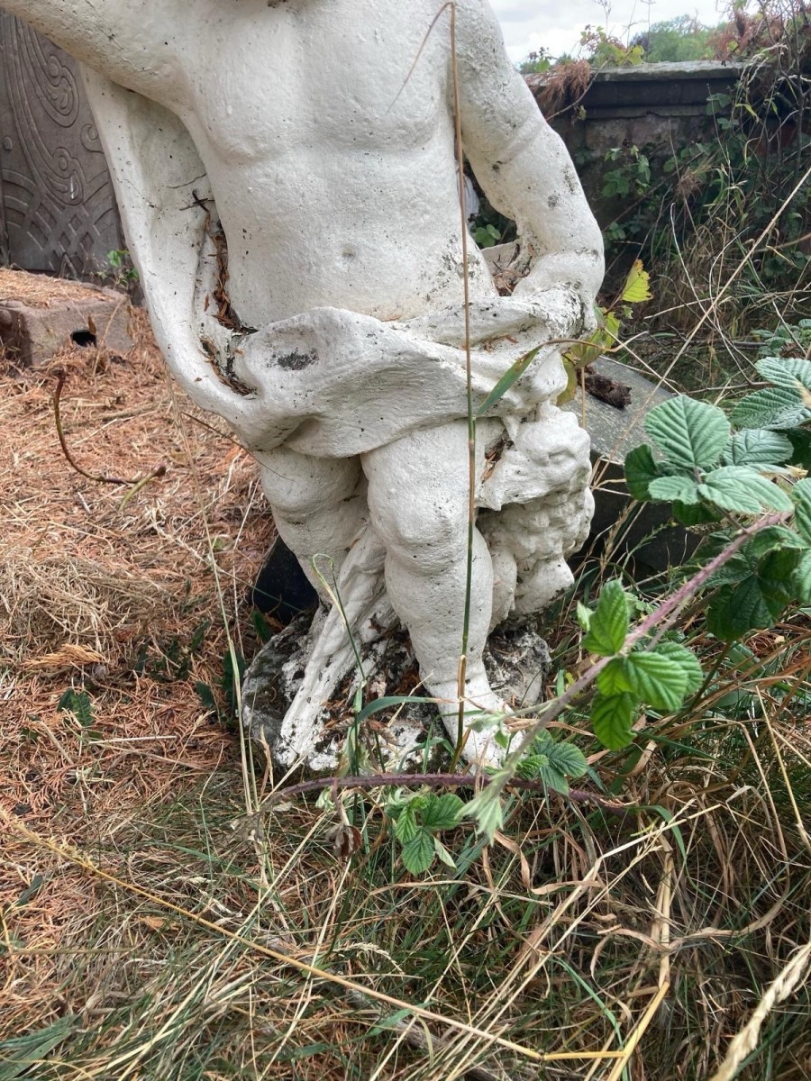 Large Classical Cherub Boy With Eagle And Crucible Bowl Garden Sculpture.