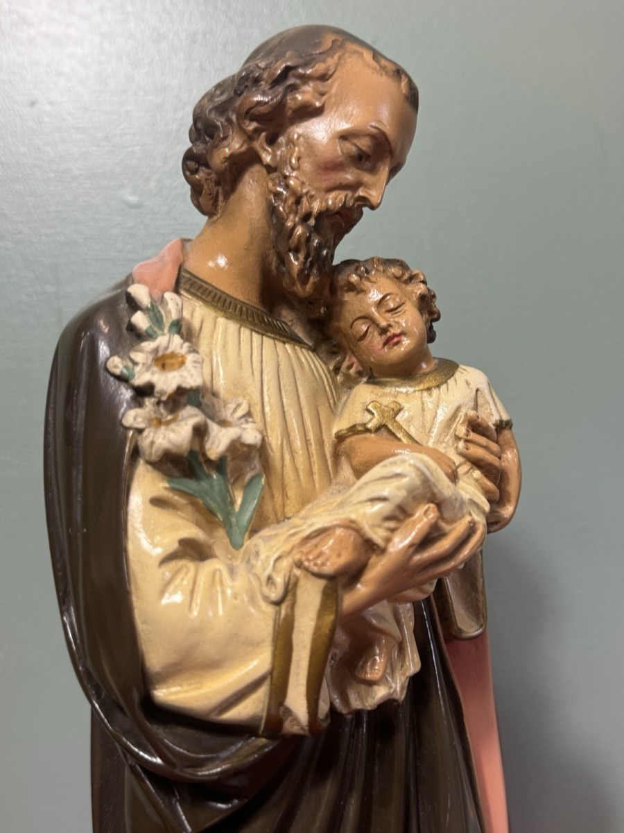 Antique Religious Figure Christianity Saint Joseph Carrying Child Jesus