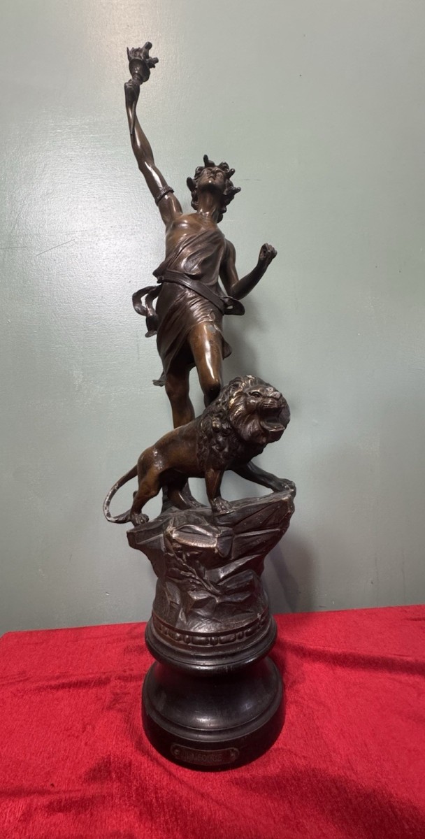 French Spelter Figural Sculpture Titled 'la Force' After Charles Lévy