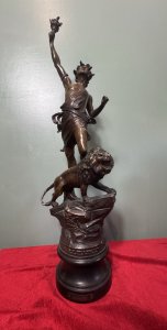 The Sculpture Is A Antique Reproduction Of An Original Bronze Sculpture By French Sculptor Charles Lévy Which Was Created Around 1880 And Titled La Force (The Force). Composition - Spelter (Zinc Alloy).