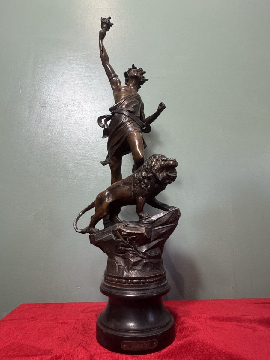 French Spelter Figural Sculpture Titled 'la Force' After Charles Lévy