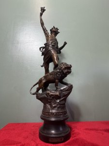 The Sculpture Is A Antique Reproduction Of An Original Bronze Sculpture By French Sculptor Charles Lévy Which Was Created Around 1880 And Titled La Force (The Force). Composition - Spelter (Zinc Alloy).