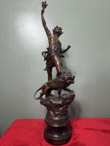 The Sculpture Is A Antique Reproduction Of An Original Bronze Sculpture By French Sculptor Charles Lévy Which Was Created Around 1880 And Titled La Force (The Force). Composition - Spelter (Zinc Alloy).