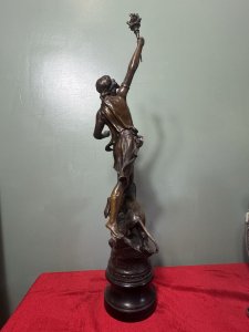 The Sculpture Is A Antique Reproduction Of An Original Bronze Sculpture By French Sculptor Charles Lévy Which Was Created Around 1880 And Titled La Force (The Force). Composition - Spelter (Zinc Alloy).