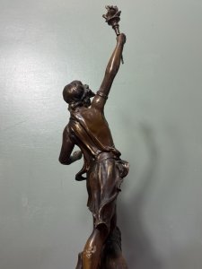 The Sculpture Is A Antique Reproduction Of An Original Bronze Sculpture By French Sculptor Charles Lévy Which Was Created Around 1880 And Titled La Force (The Force). Composition - Spelter (Zinc Alloy).