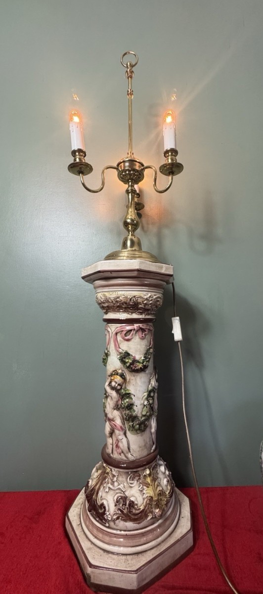 Ornate Antique Brass Triple Candelabra Desk/table Lamp With Acanthus Filigree