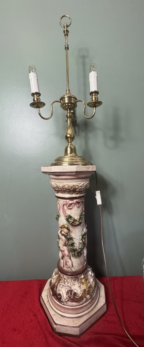 Ornate Antique Brass Triple Candelabra Desk/table Lamp With Acanthus Filigree