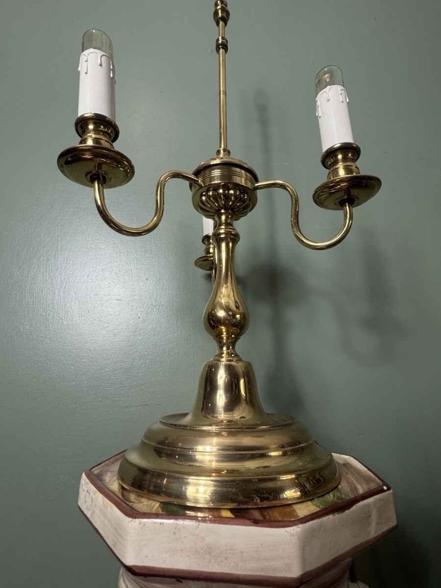 Ornate Antique Brass Triple Candelabra Desk/table Lamp With Acanthus Filigree