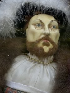 Historic Waxwork Model Of British Reigning Monarch King Henry VIII (28th June 1491- 28th January 1547). Originally Commissioned In London And Displayed At The Doncaster Museum. Original Museum Labels Still Attached.