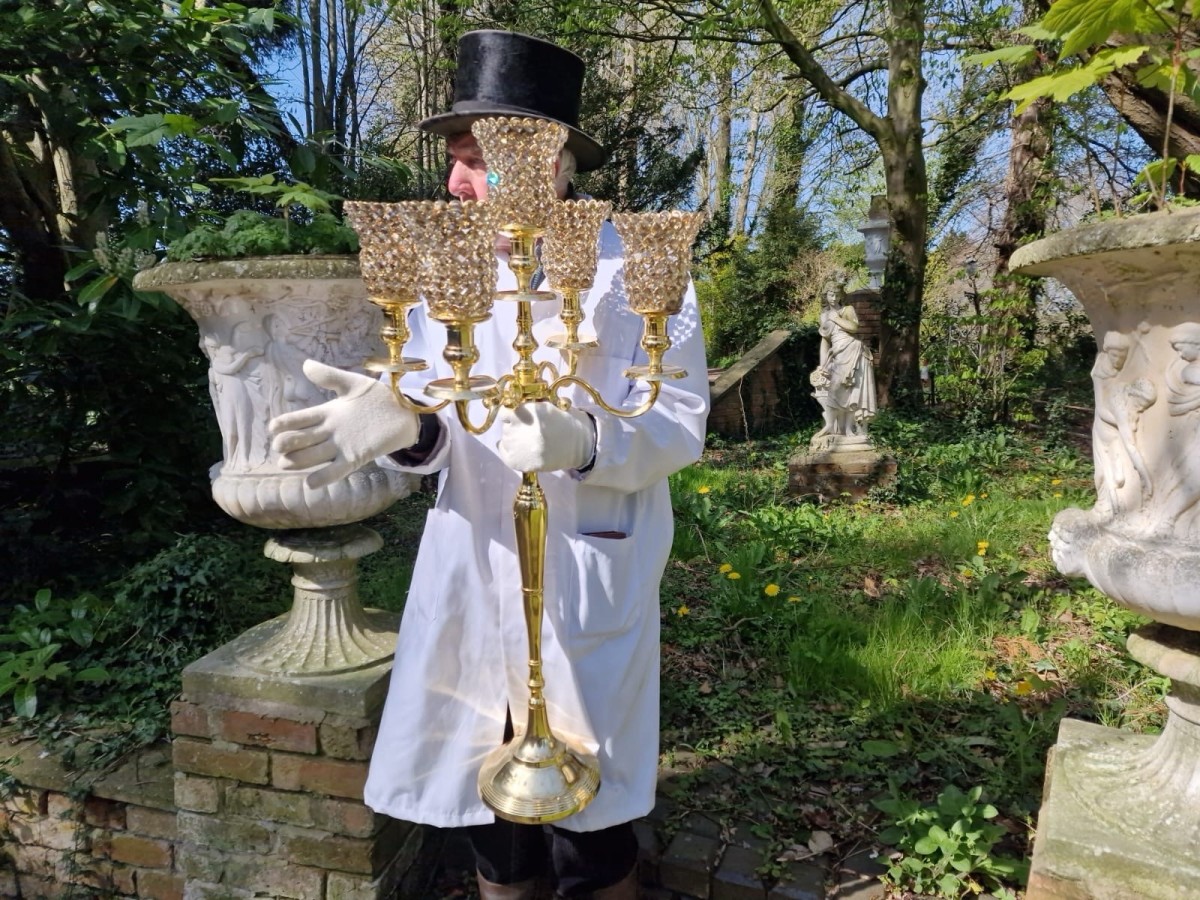 Liberace Style 5 Branch Gold & Crystal Bezel Mounted Candelabra