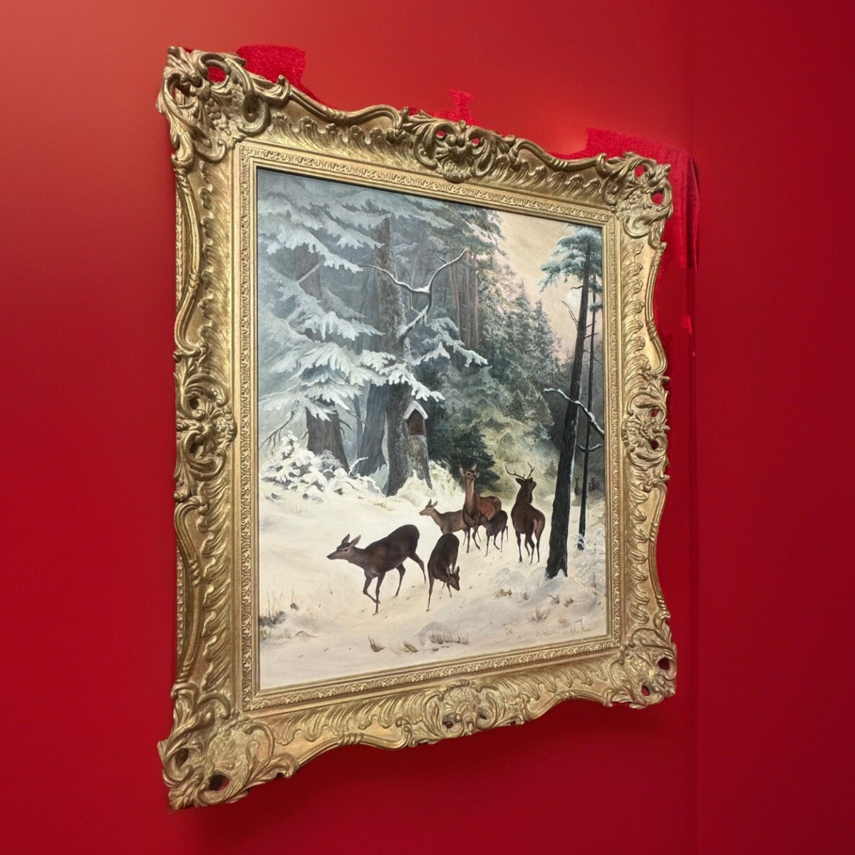 Mid 20th Century 'the Spooking Of The Doe' Winter Scene By Artist J M Wood