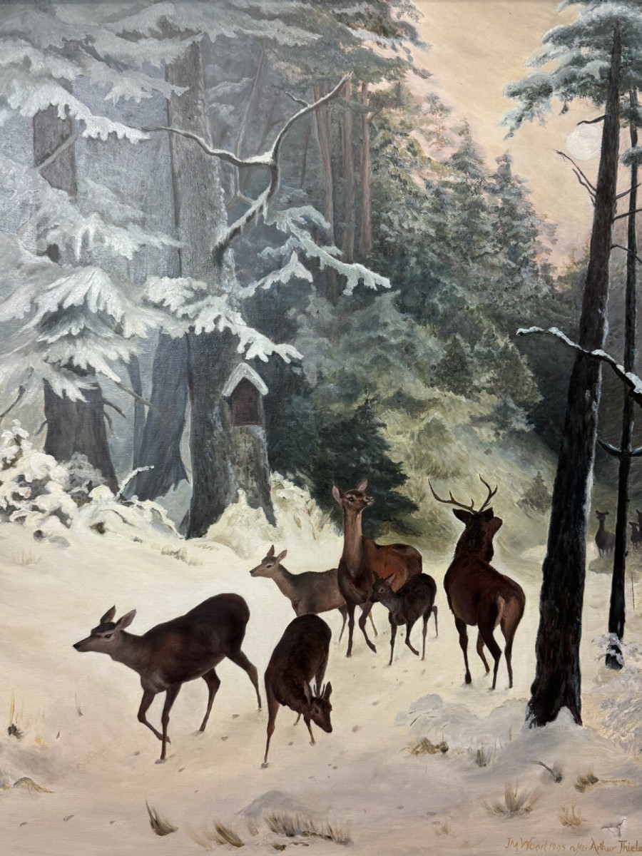 Mid 20th Century 'the Spooking Of The Doe' Winter Scene By Artist J M Wood