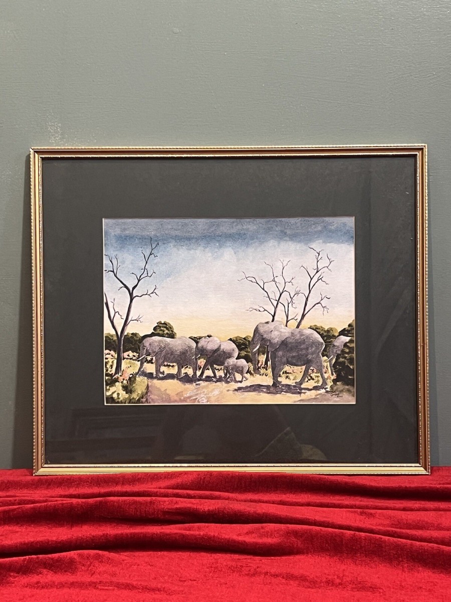 Herd Of Elephants Watercolour By Renowned Artist Brian E Jones
