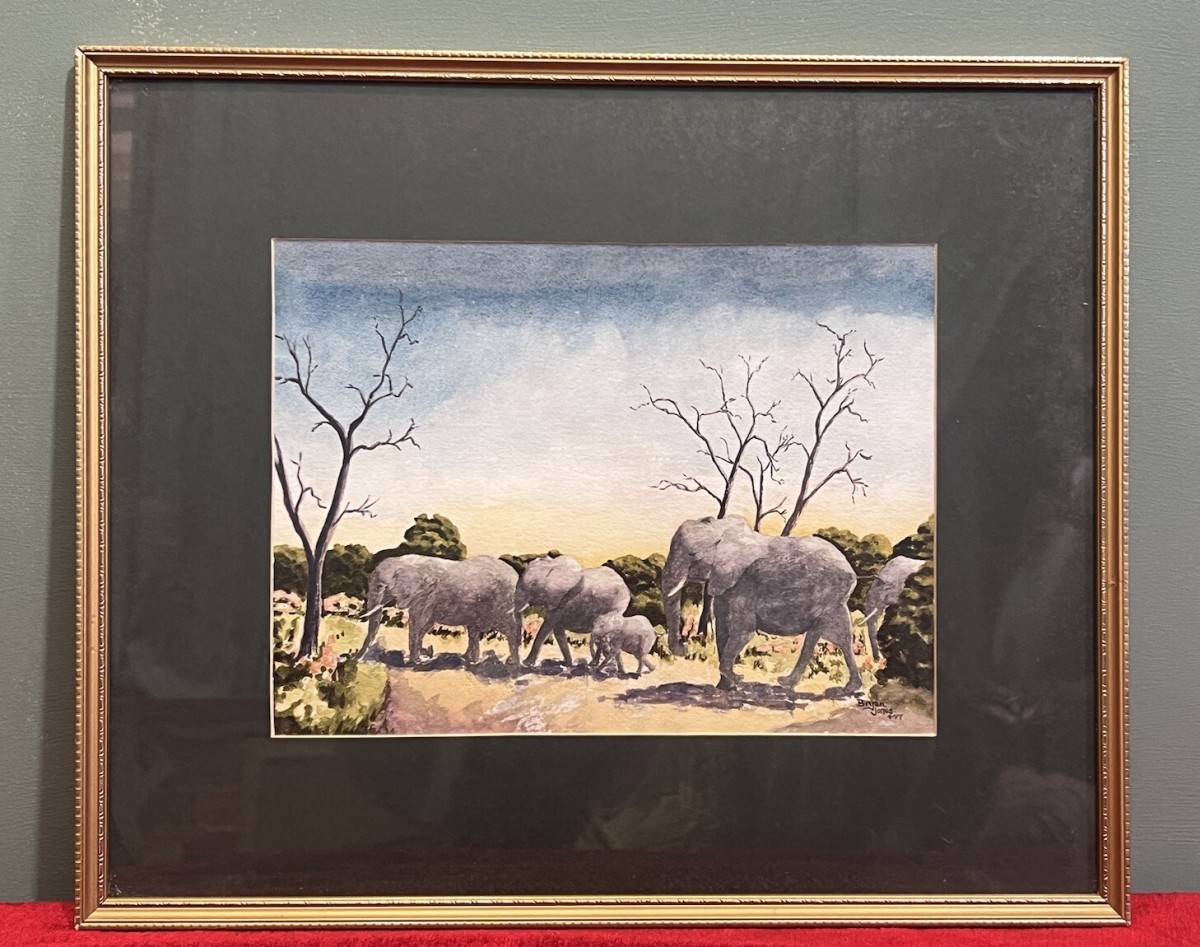 Herd Of Elephants Watercolour By Renowned Artist Brian E Jones