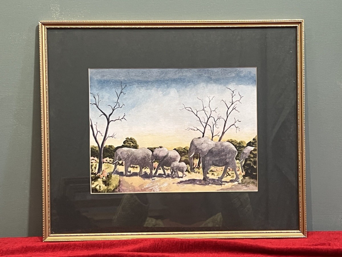 Herd Of Elephants Watercolour By Renowned Artist Brian E Jones