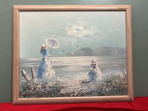 Artwork With Thick Textural Paintwork. The Sun Peers Through Clouds With Gliding Seagulls On The Look Out For Their Next Catch. Wonderful Perspective Lovely Subject. Height 46.5cm X Width 56cm.