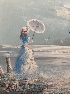 Artwork With Thick Textural Paintwork. The Sun Peers Through Clouds With Gliding Seagulls On The Look Out For Their Next Catch. Wonderful Perspective Lovely Subject. Height 46.5cm X Width 56cm.