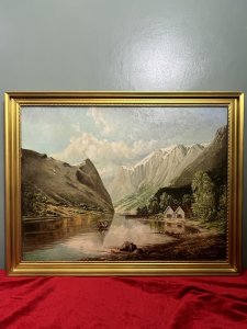 Signed And Dated by Artist N DARLOW. 20th Century Fine Art Painting View Of Mont Blanc. Large Oil On Canvas Painting View Of Mont Blanc. Wonderful Original Landscape Oil Painting Showing Mont Blanc Mountain Range View In High Sun.