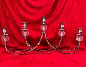 Art Deco Influenced Waterfall Five Candle Candelabra.
