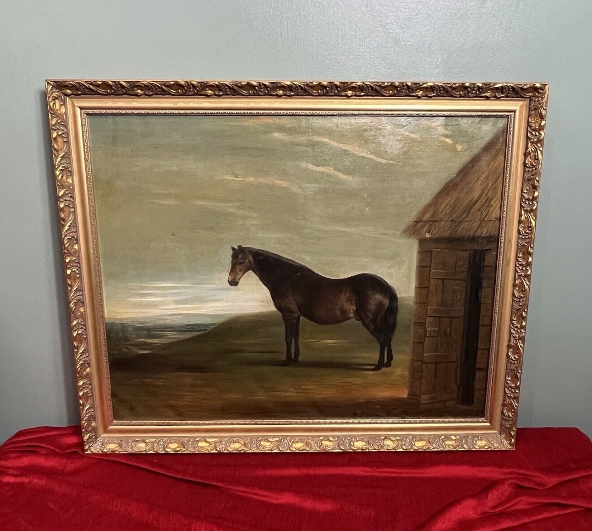 Primary image for 19th Century Oil Painting Of Chestnut Horse By Stable Signed J Carr Pinnit