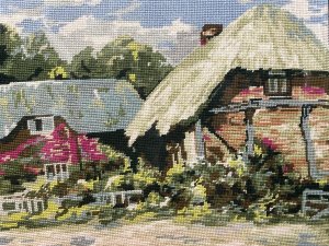 Abundant Floral Garlands In Vibrant Pinks With Vigorous Forna In A Multitude Of Green Hues. Wonderful Perspective With Buildings In The Distance. Stunning Conversation Piece For Wall Hanging Decoration.