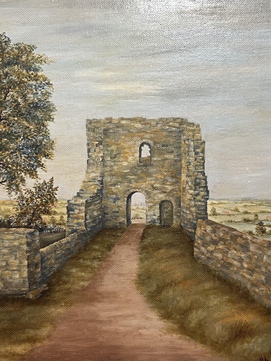 20c British Historic Tutbury Castle 'john O Gaunts Gateway' Oil Painting Signed