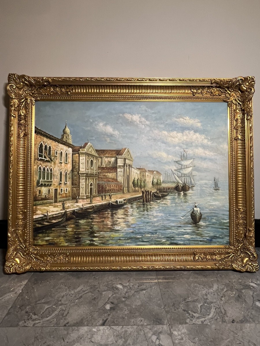Primary image for Large Impressive Venetian Grand Canal Waterfront Exhibition Oil Painting