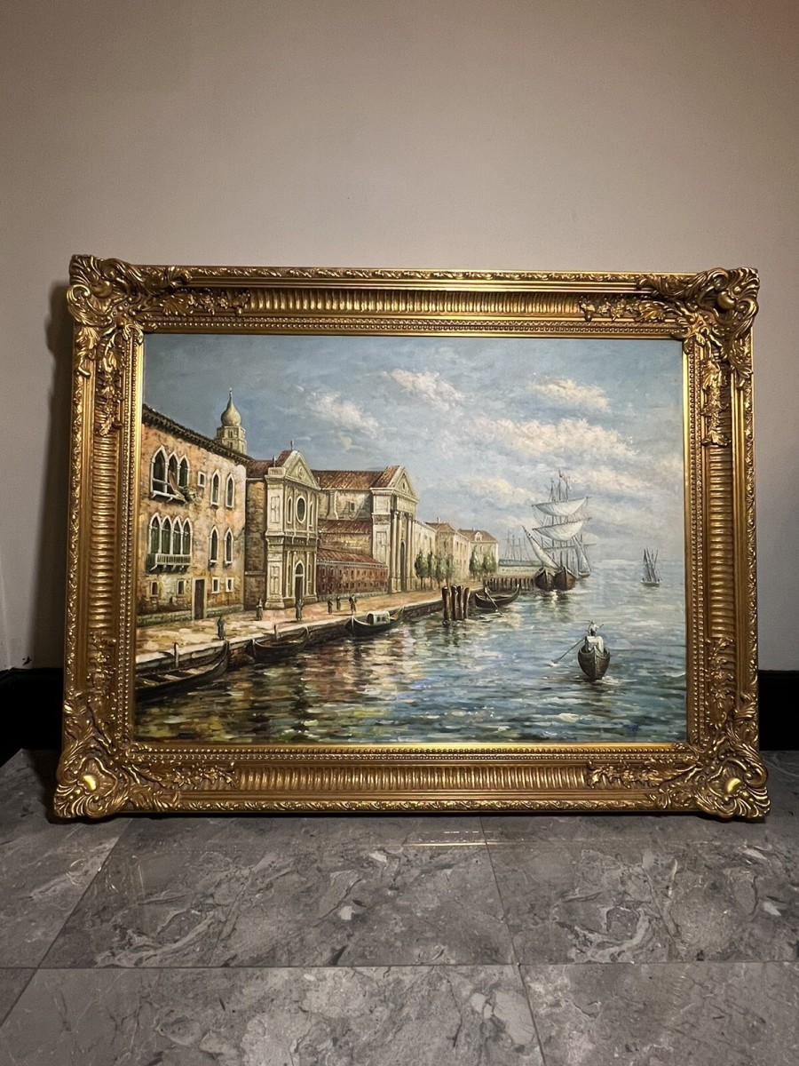 Large Impressive Venetian Grand Canal Waterfront Exhibition Oil Painting