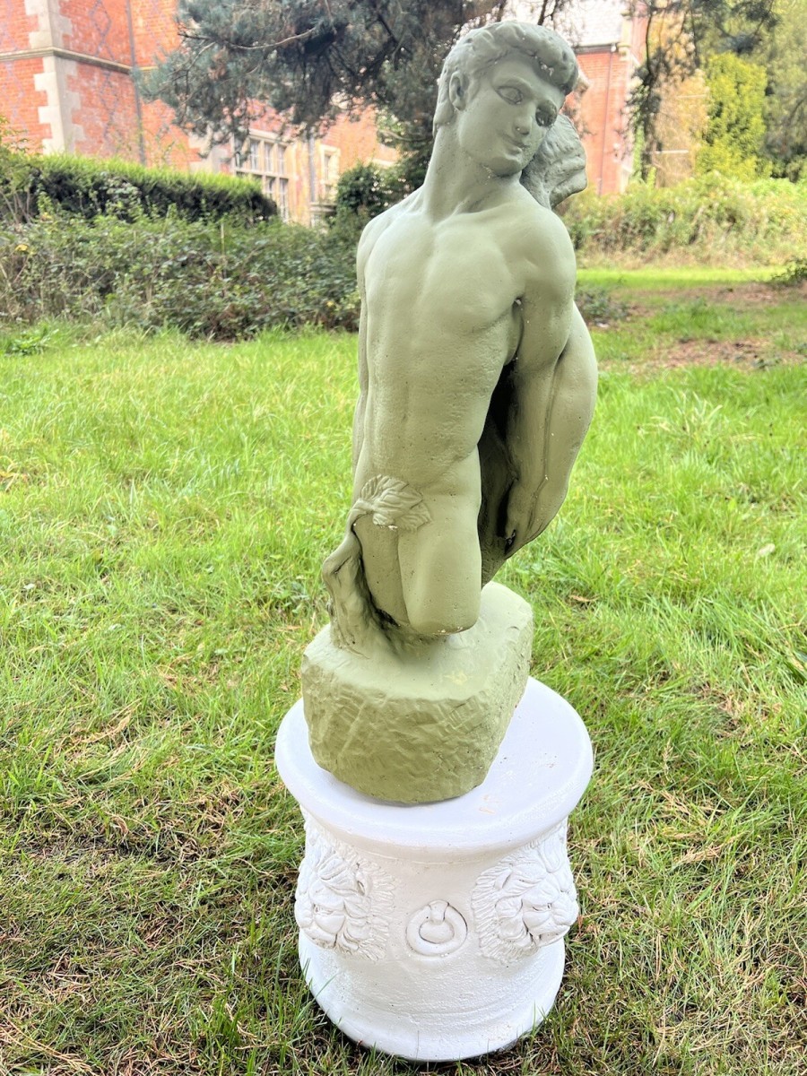 The Myth Of Adam & Eve Garden Trophy Sculpture On Cylindrical Plinth