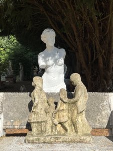 Wonderful British Garden Sculpture In The Henri Moore Style, Depicting Modernistic Characters Of Mother, Father, Son And Daughter With Family Pet Dog. Charming Statue for Modernistic Garden Feature.