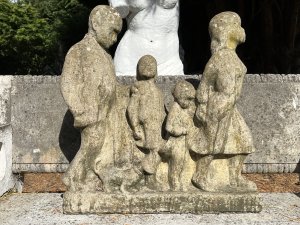 Wonderful British Garden Sculpture In The Henri Moore Style, Depicting Modernistic Characters Of Mother, Father, Son And Daughter With Family Pet Dog. Charming Statue for Modernistic Garden Feature.