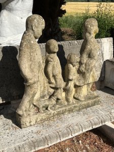 Wonderful British Garden Sculpture In The Henri Moore Style, Depicting Modernistic Characters Of Mother, Father, Son And Daughter With Family Pet Dog. Charming Statue for Modernistic Garden Feature.