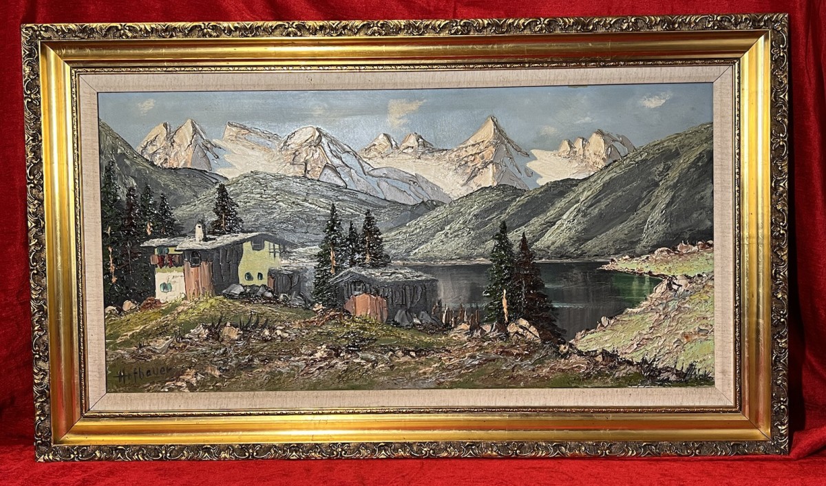 Primary image for Large Mid Century German Impressionistic Landscape Oil Painting Signed Hofbauer