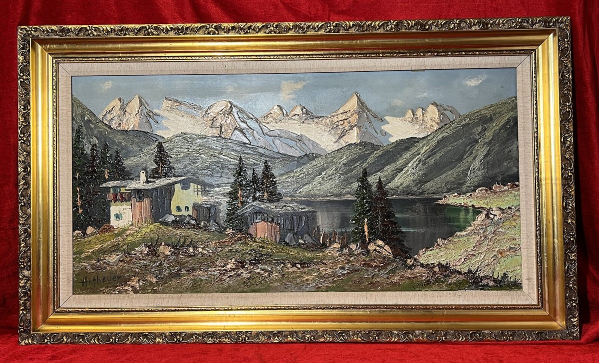 Large Mid Century German Impressionistic Landscape Oil Painting Signed Hofbauer