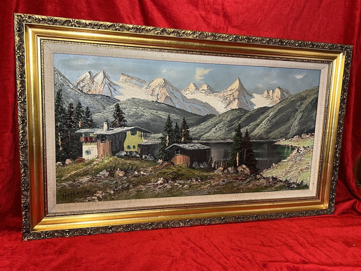 Large Mid Century German Impressionistic Landscape Oil Painting Signed Hofbauer